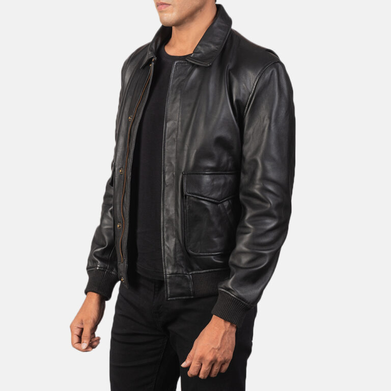 Mens Coffmen Black Leather Bomber Jacket5789-3-1568464514806